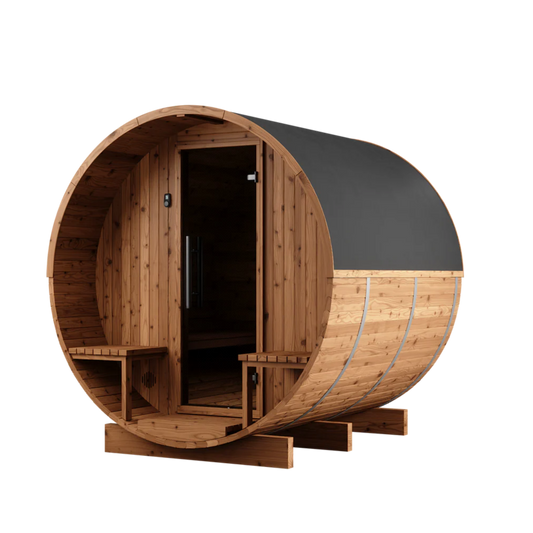 Thermory 4 Person Barrel Sauna with Porch and Window
